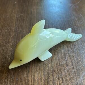 Vintage hand carved green onyx dolphin figurine paperweight